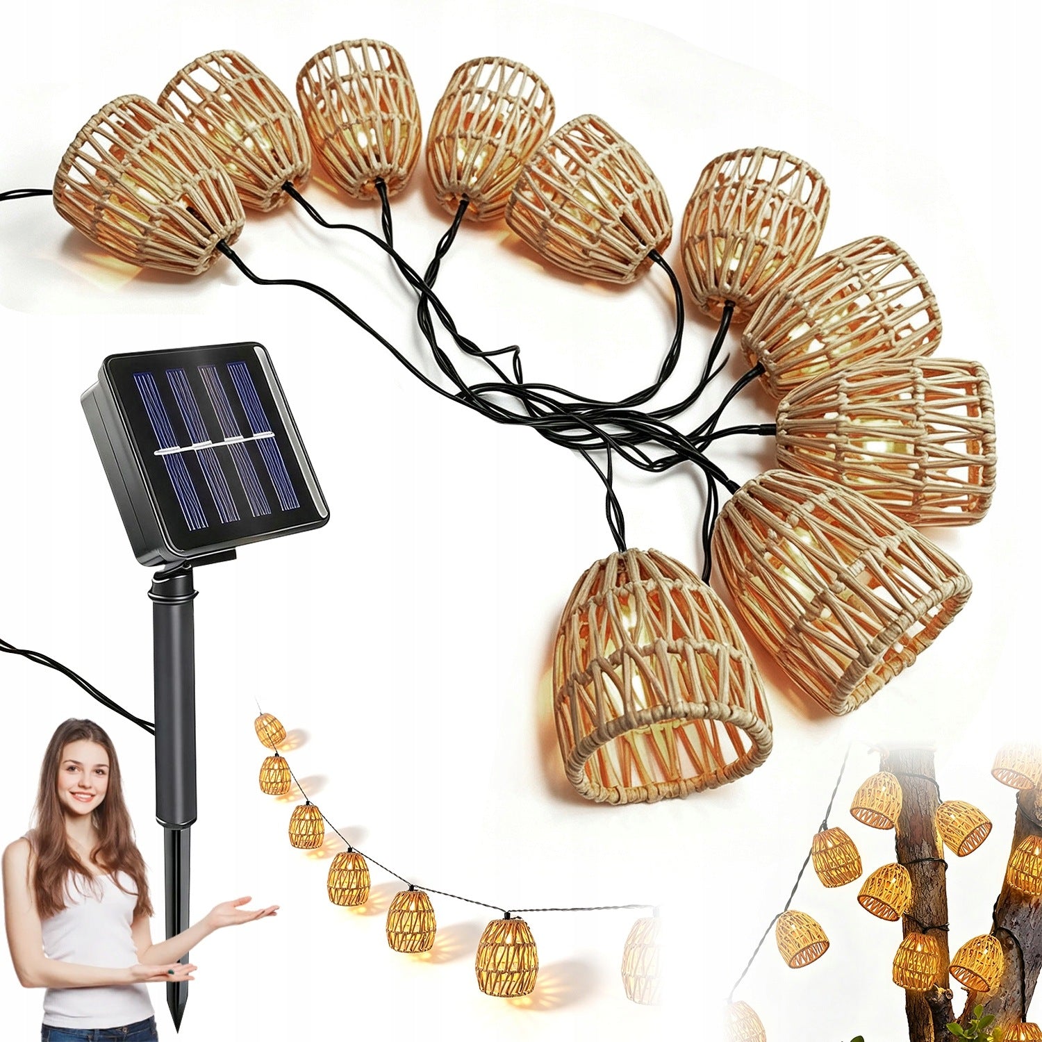 SOLAR GARDEN GARLAND 3.6M 10LED LIGHT RATTAN CORD LIGHTS IP65