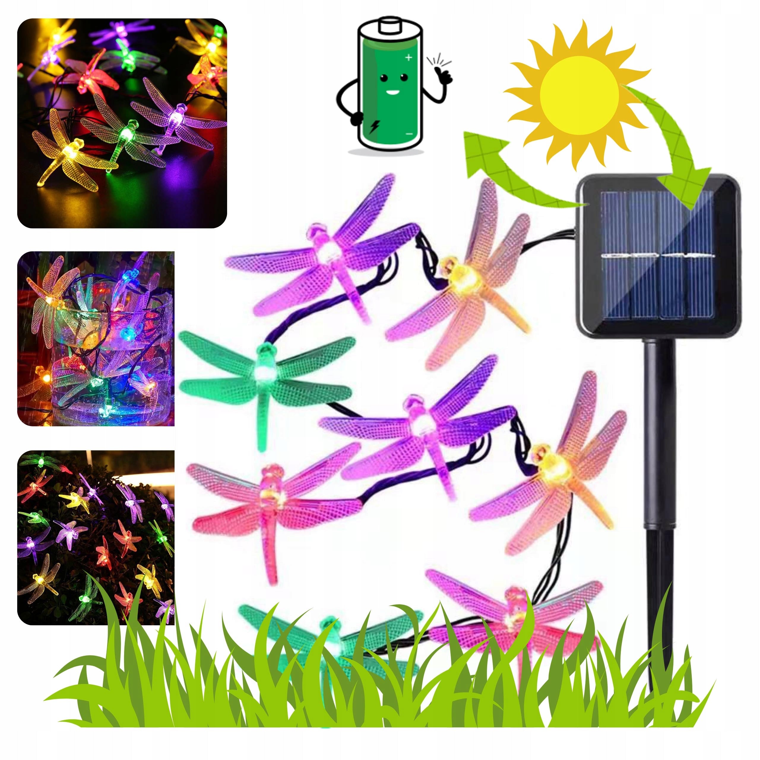 SOLAR GARDEN GARLAND DRAGONFLY LAMPS MULTICOLOR 6.5m 30 LEDs