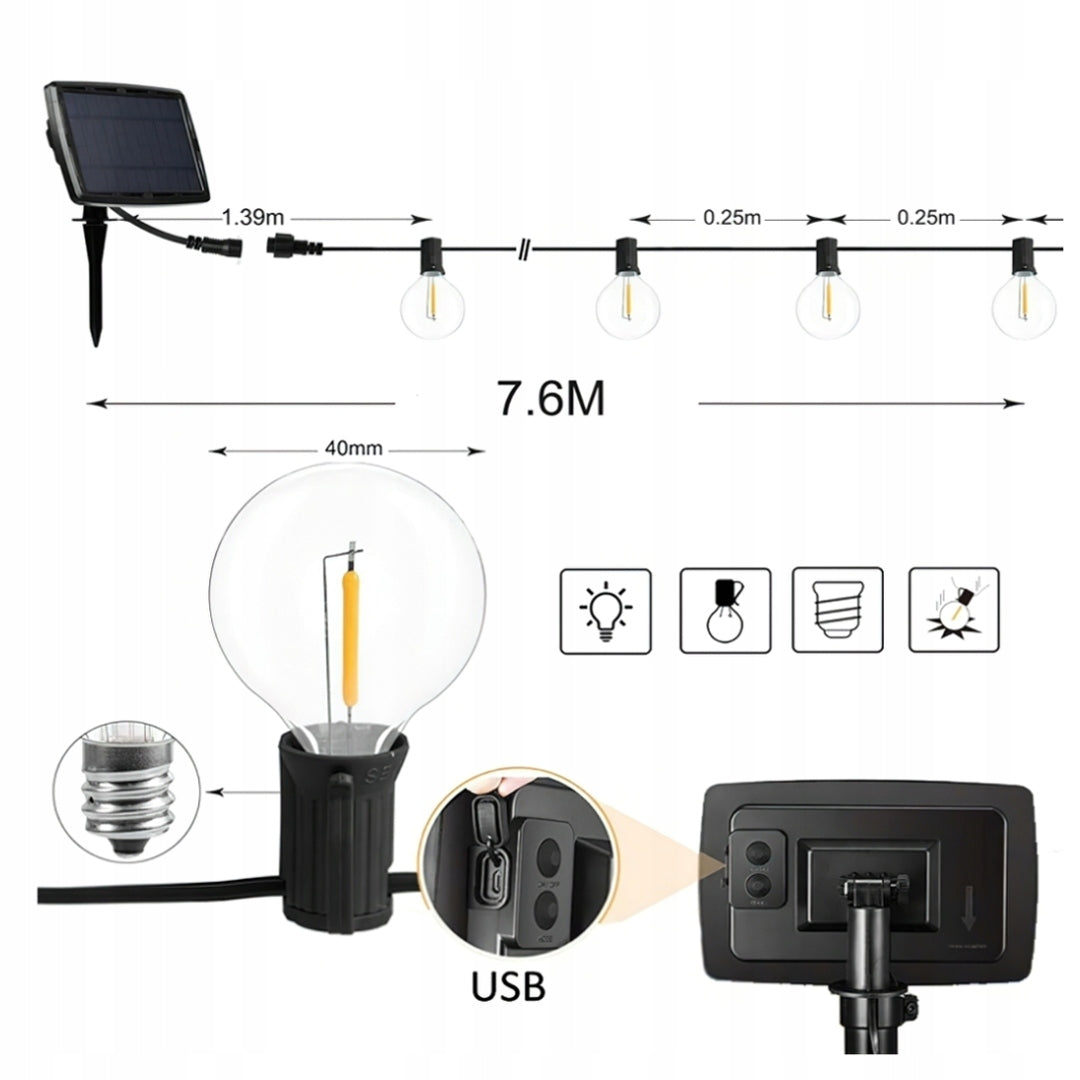 SOLAR GARDEN GARLAND WITH REMOTE CONTROL AND 2 BULBS FREEBIE Manufacturer code RYSIXT6YLZJ330KB