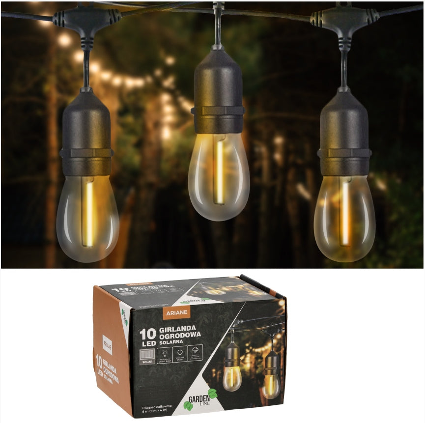 SOLAR GARLAND 10 LED OUTDOOR TERRACE LIGHTING 6 M WARM WHITE