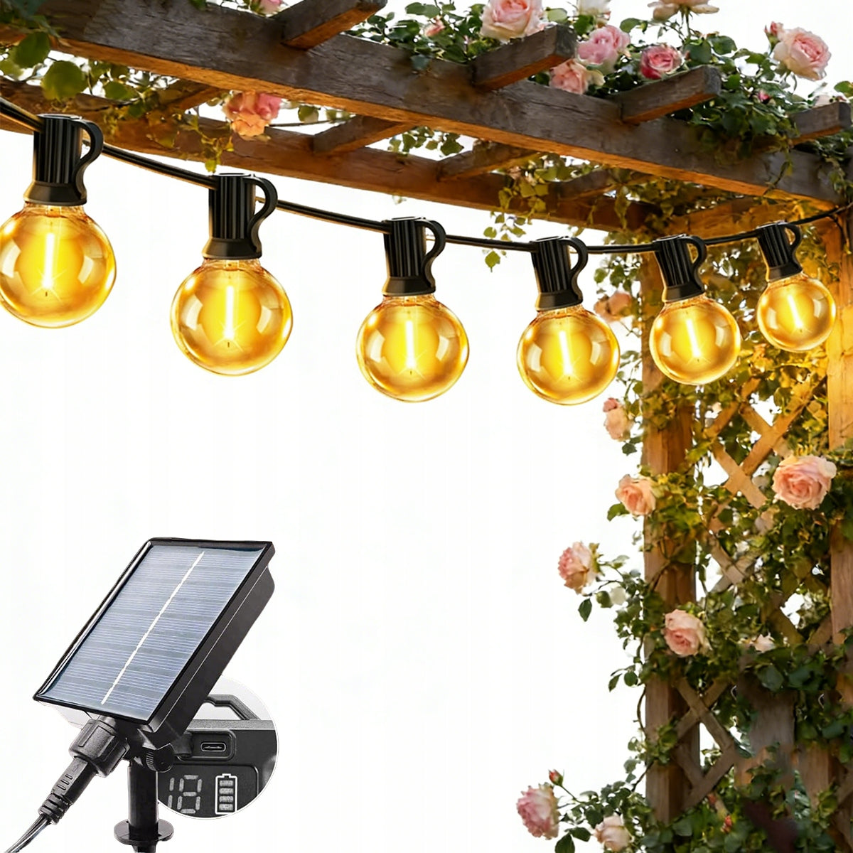SOLAR GARLAND GARDEN OUTDOOR 10m 12x LED bulb LIGHTS + remote control