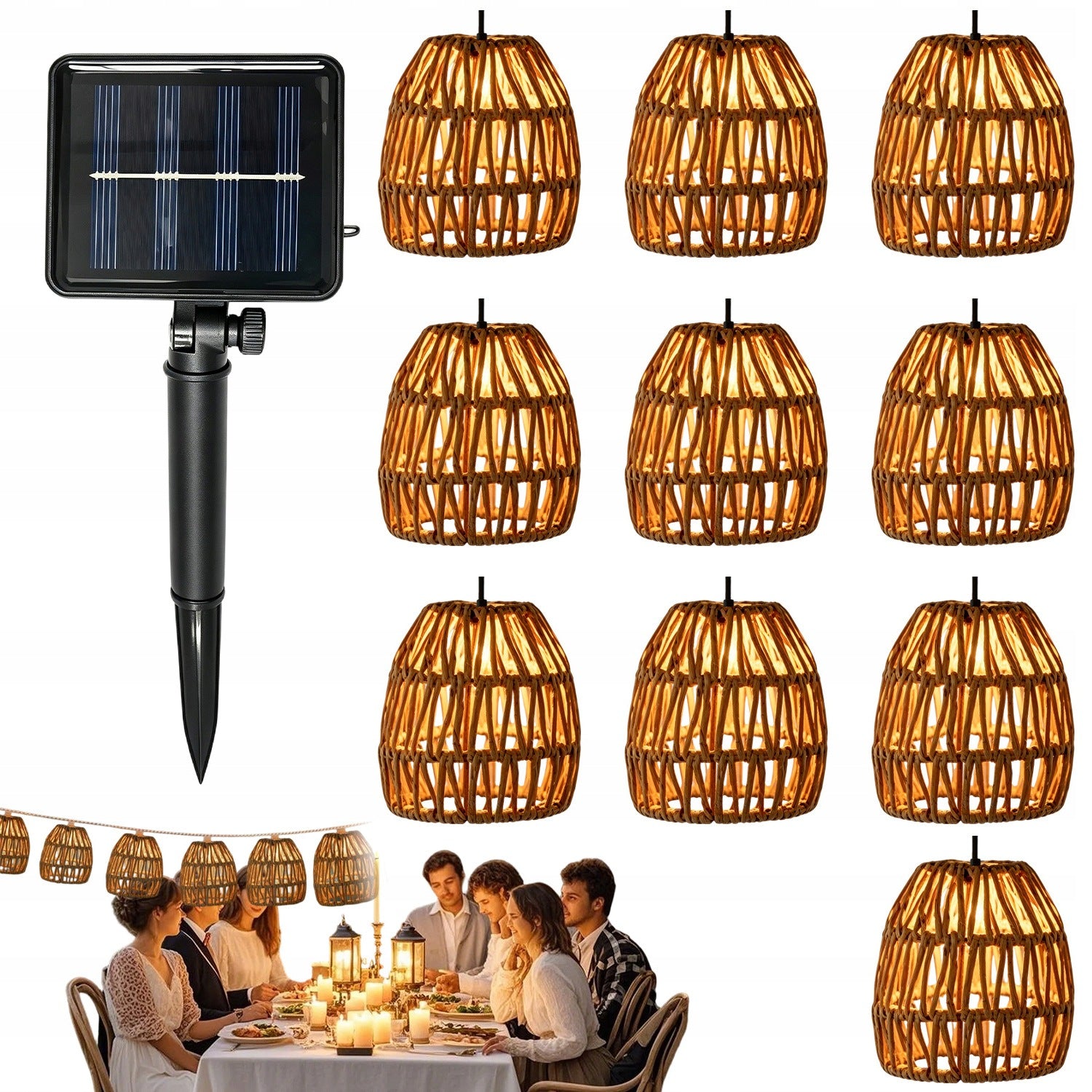 SOLAR LIGHTS RETRO STRING LANTERN 10 LED BULBS 3,6M IP65 HOLLOW