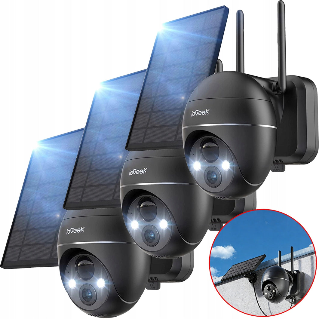 SOLAR OUTDOOR WIFI CAMERA ROTATING IP 2K 3MPX 4X ZOOM BATTERY 3PCS