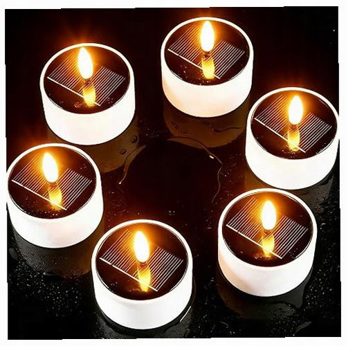 SOLAR TEALIGHT CANDLES LED METAL FOR OUTDOOR GARDEN 6 PACK