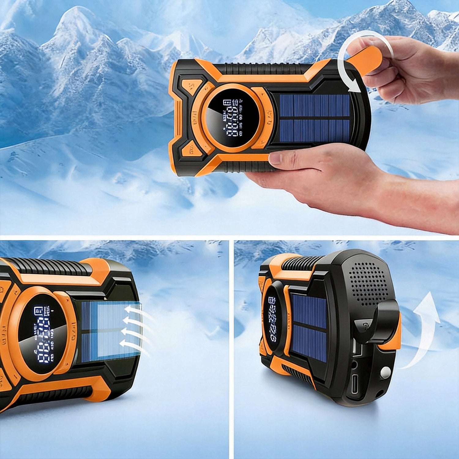 SOLAR TOURIST RADIO POWERBANK DYNAMO PORTABLE FLASHLIGHT 5000MAH USB-C Model PRZENOŚNE RADIO NA KORBKĘ SOLARNE