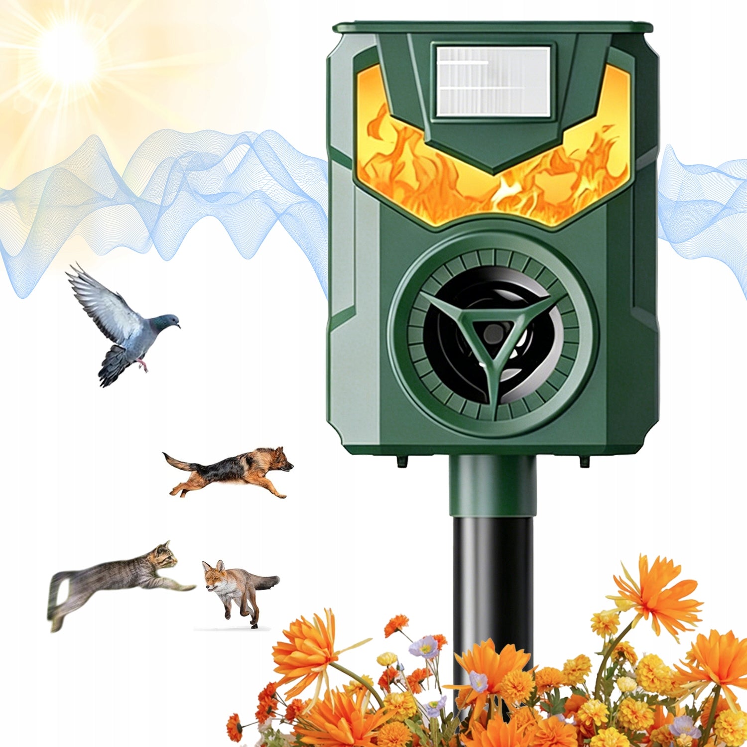 SOLAR ULTRASONIC REPELLENT FOR FOXES WILD ROE DEER BEAVER HARES