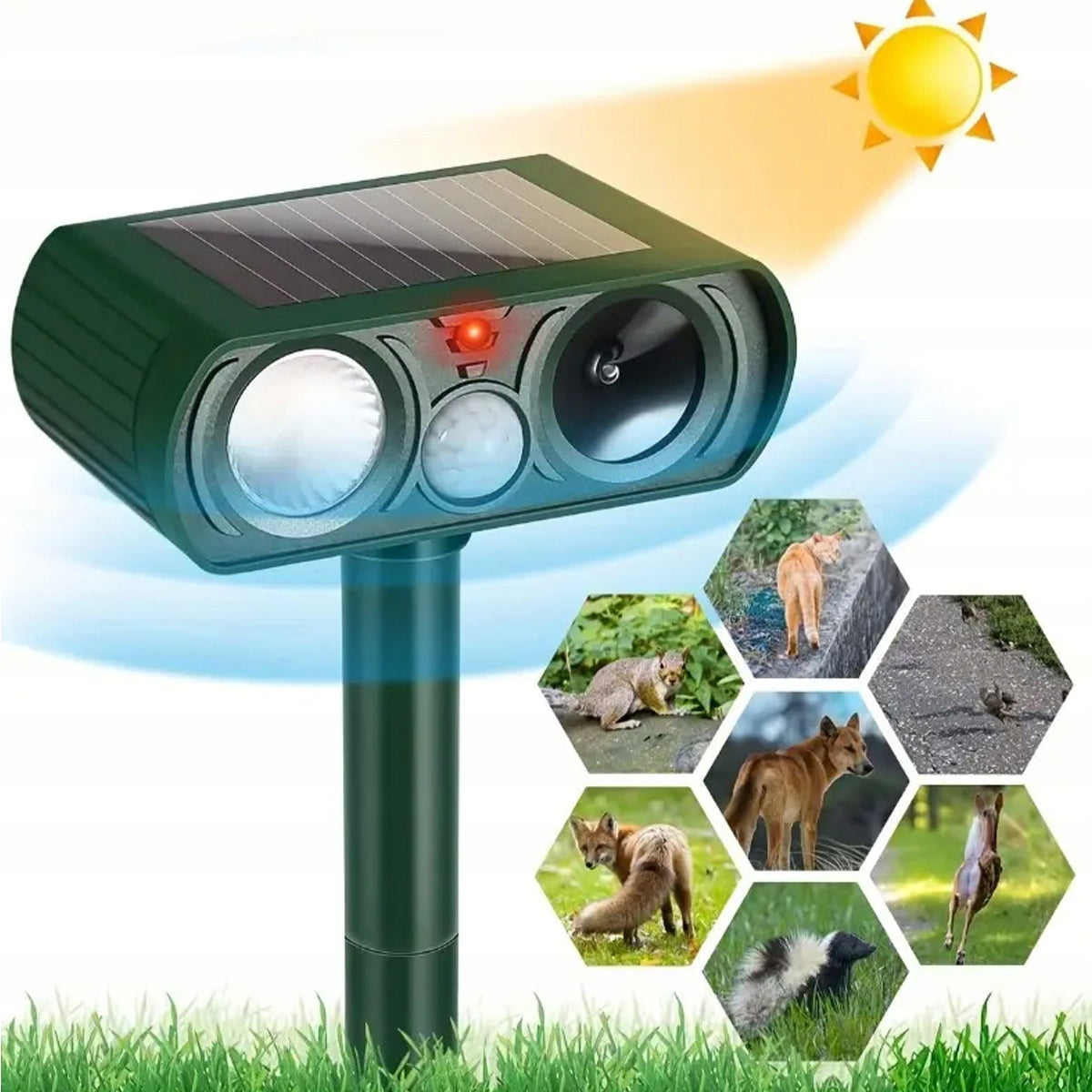 SOLAR ULTRASONIC REPELLENT OF RODENT ANIMALS CATS WILD FOX DOGS Packaging status original