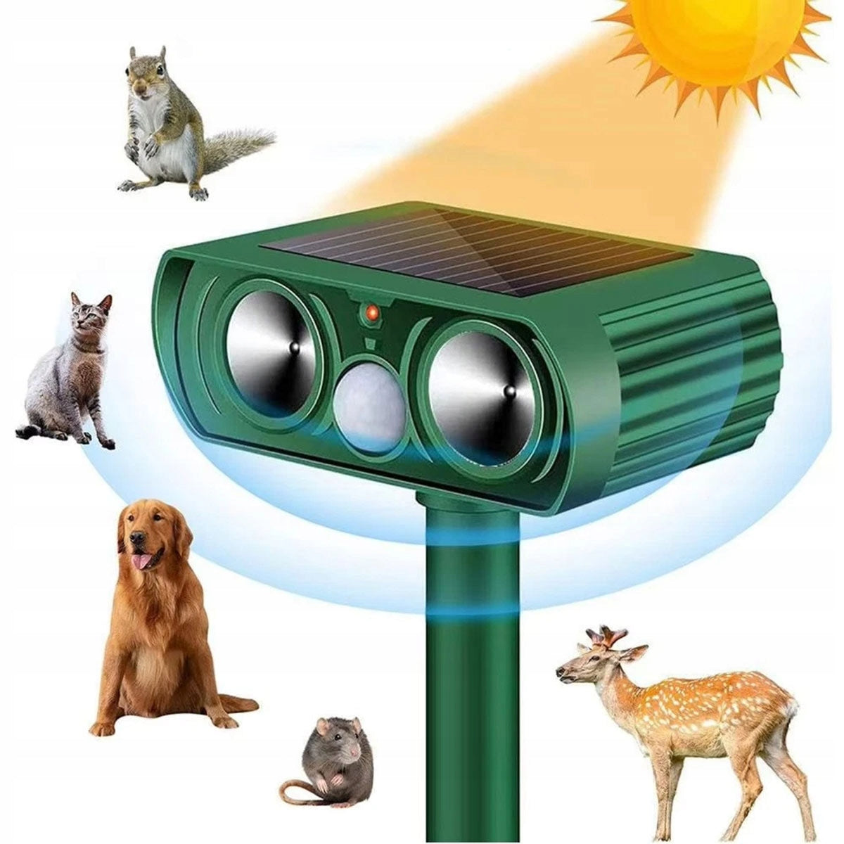 SOLAR ULTRASONIC REPELLENT OF RODENT ANIMALS CATS WILD FOX DOGS