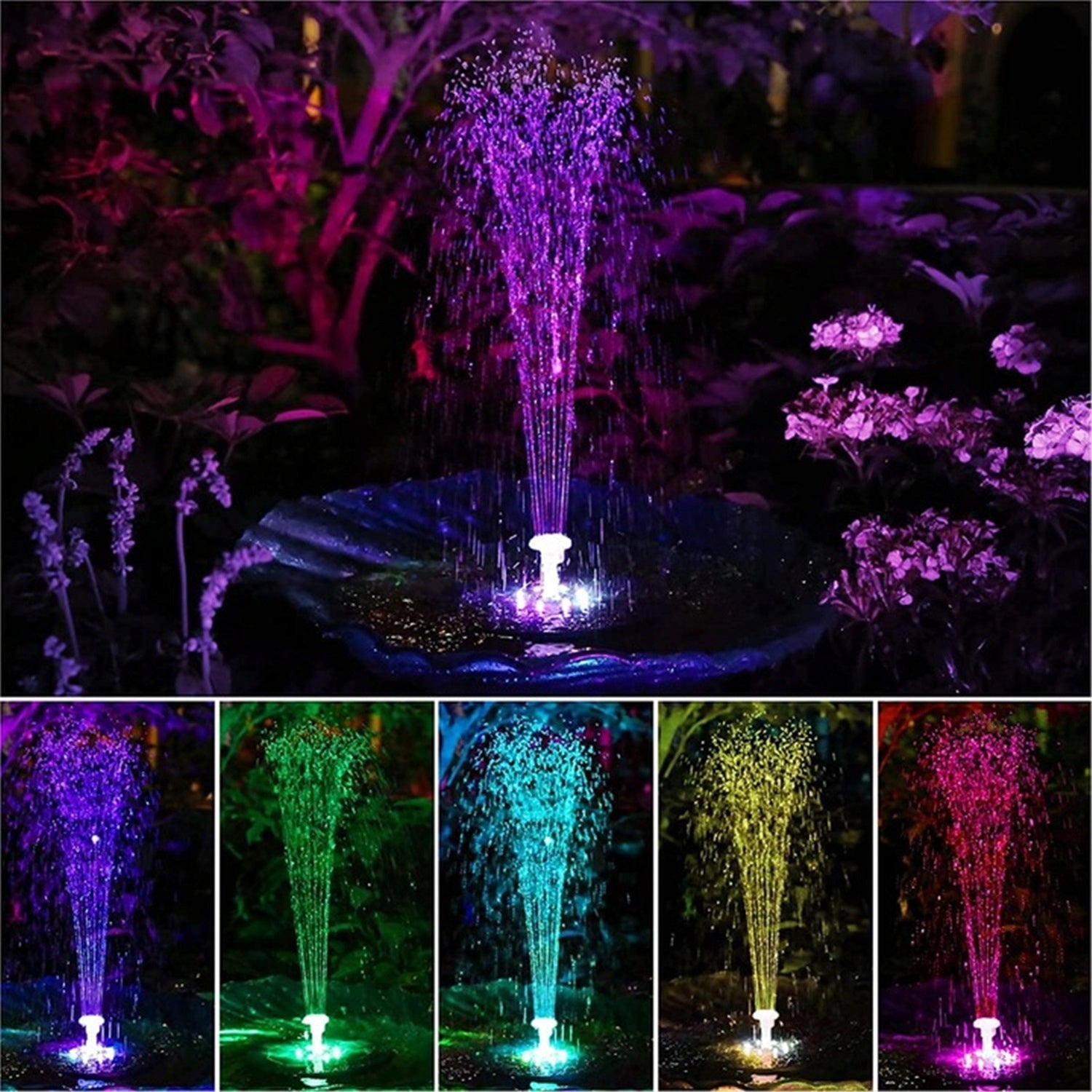 SOLAR WATER FOUNTAIN RGB 3W WITH 8 LED FOR POND WITH 6 NOZZLES Manufacturer code Z301188