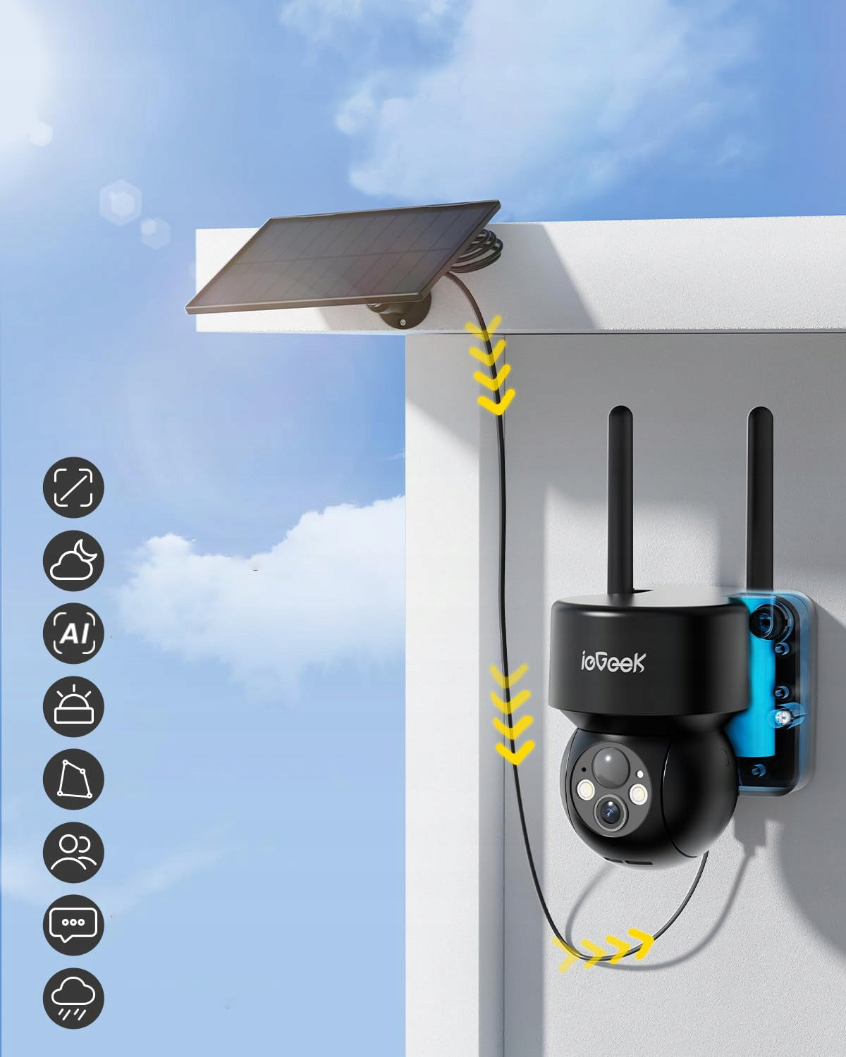 SOLAR WIFI CAMERA 2K 3MP SMART OUTDOOR ROTATING IP WIRELESS ALARM Batteries included yes