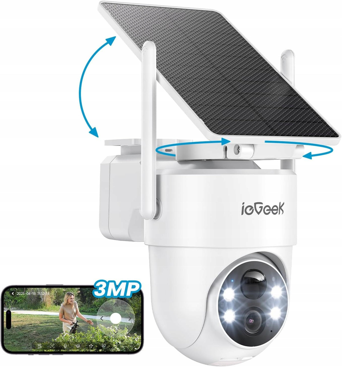 SOLAR WIFI CAMERA 2K SMART OUTDOOR ROTATING IP WIRELESS AI ALARM