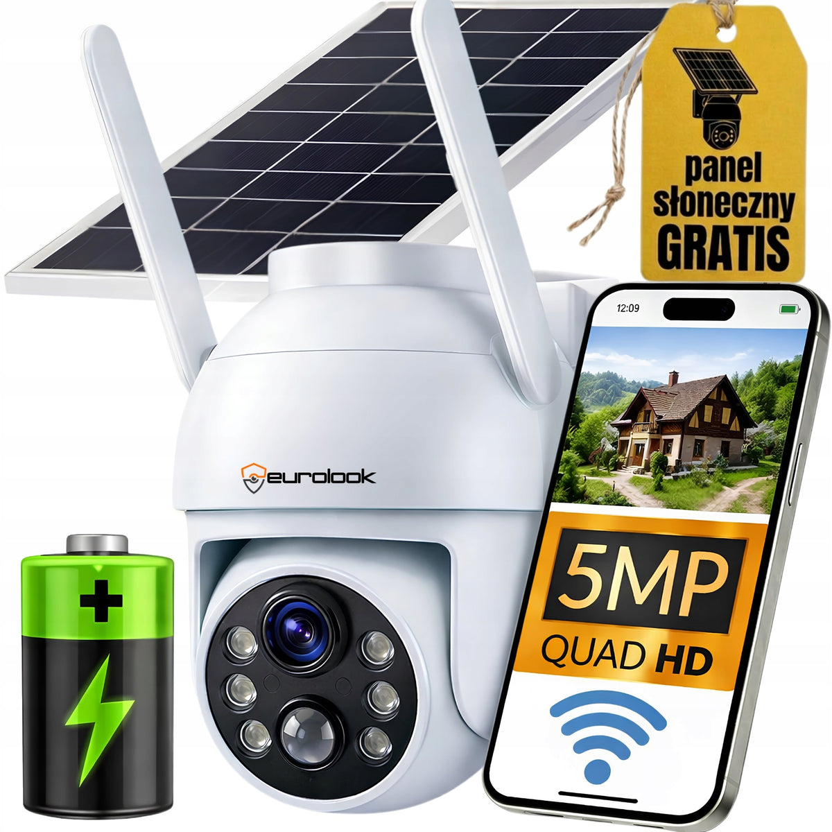 SOLAR WIFI CAMERA 5MPX SMART OUTDOOR ROTATING IP WIRELESS ALARM Packaging status original