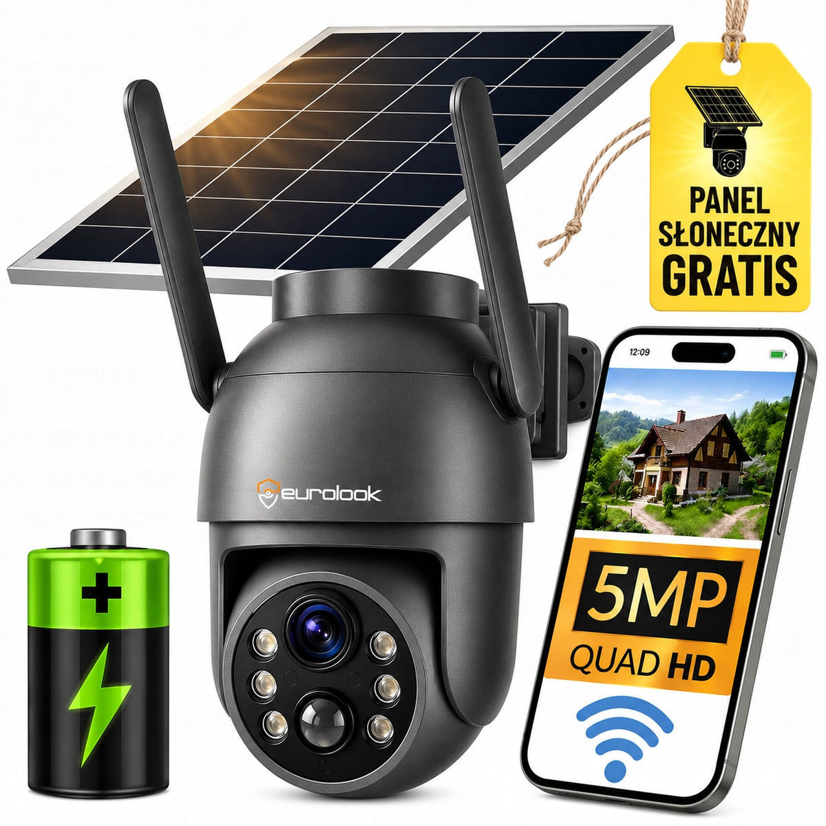 SOLAR WIFI CAMERA 5MPX SMART OUTDOOR ROTATING IP WIRELESS ALARM