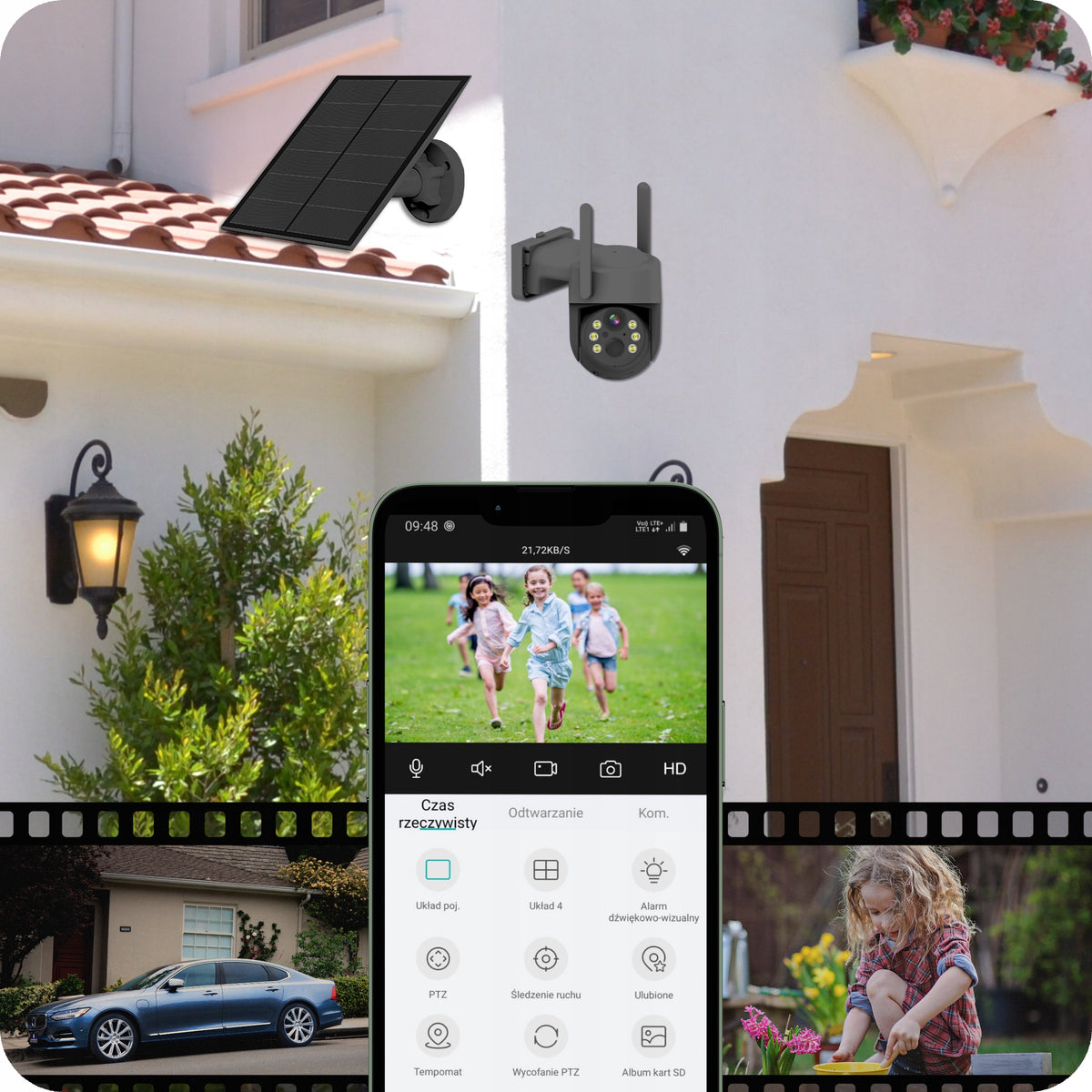 SOLAR WIFI CAMERA 5MPX SMART OUTDOOR ROTATING IP WIRELESS GREY Manufacturer code ZEWNĘTRZNA ALARM CZUJNIK RUCHU 4MPx QUAD HD