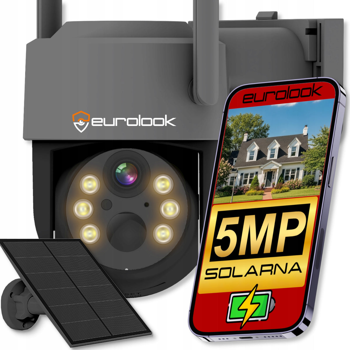 SOLAR WIFI CAMERA 5MPX SMART OUTDOOR ROTATING IP WIRELESS GREY Packaging status original