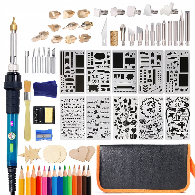 SOLDERING IRON PYROGRAPH SET HOTAIR WEP 60W WOOD BURNER dcs3kit5