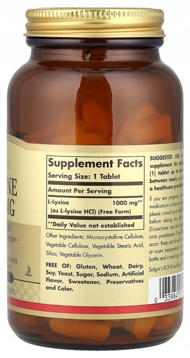 SOLGAR | L-Lysine / L-Lysine | Free-form LYSINE | 1000 mg | 100 tab. EAN (GTIN) 033984017016