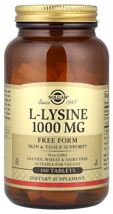 SOLGAR | L-Lysine / L-Lysine | Free-form LYSINE | 1000 mg | 100 tab.