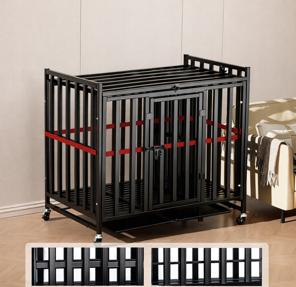 SOLID CAGE FOR DOG CAT PLAYPEN TRANSPORTER ON WHEELS 78x54x70 cm Black Product height 70 cm