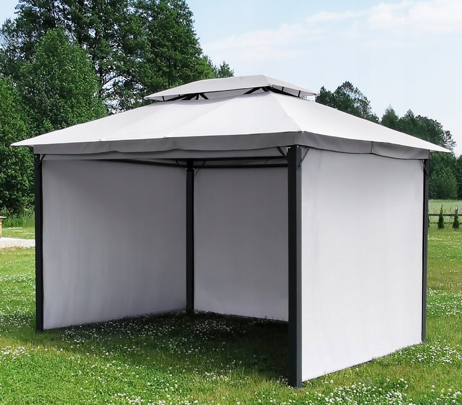 SOLID PAVILION GAZEBO GARDEN TENT 4 WALLS STEEL 3x4 LIGHT GREY ONTARIO Length 4 m