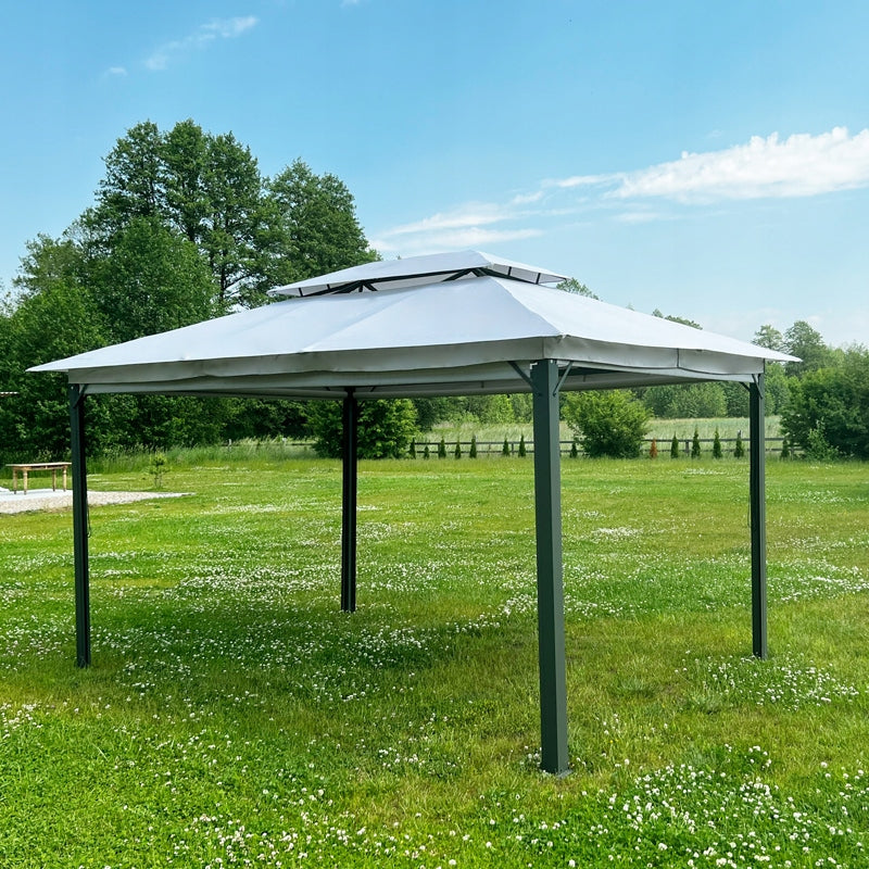 SOLID PAVILION GAZEBO GARDEN TENT 4 WALLS STEEL 3x4 LIGHT GREY ONTARIO Width 3 m
