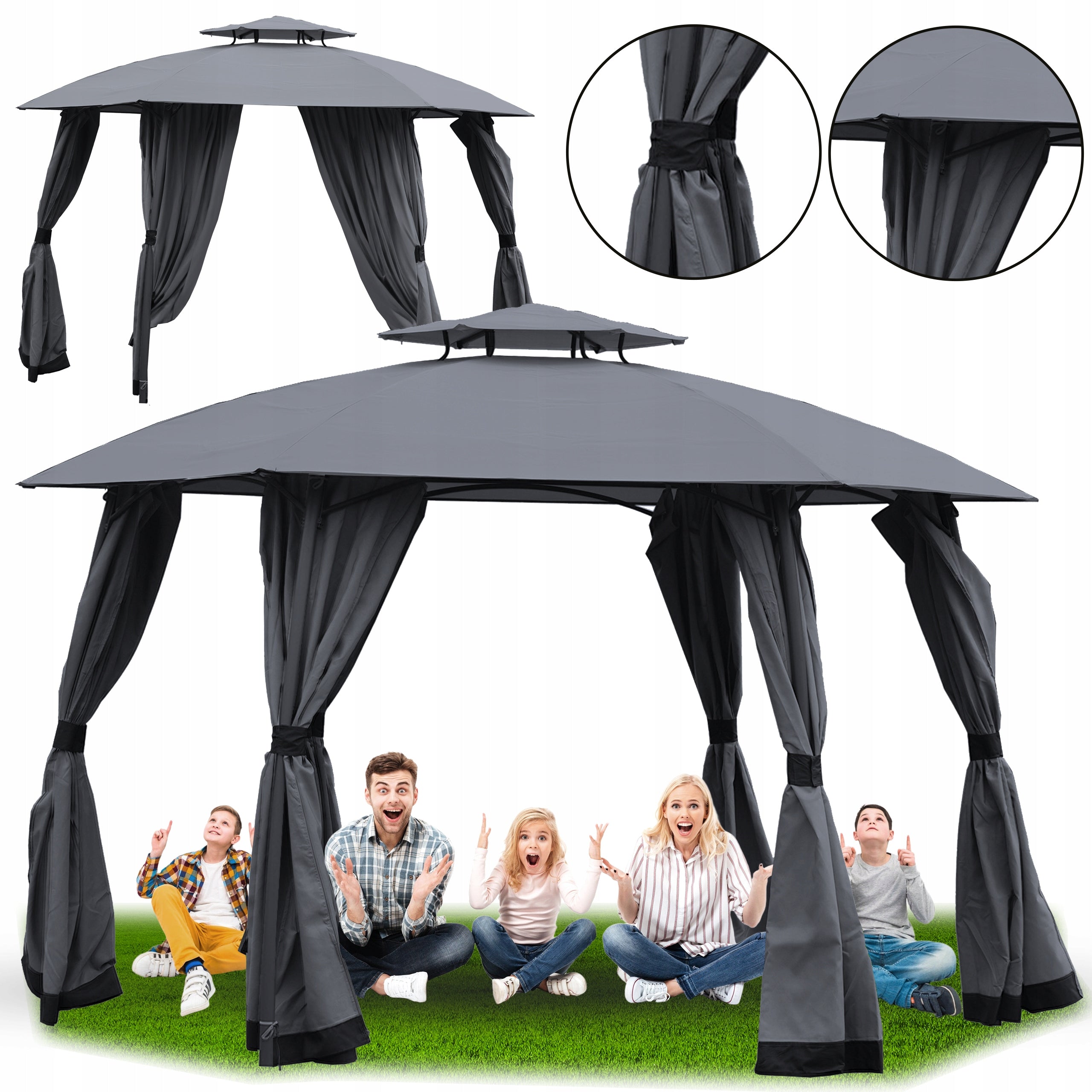 SOLID PAVILION GAZEBO GARDEN TENT STEEL MOSQUITO NETS 3,75m GREY TORONTO Packaging status original