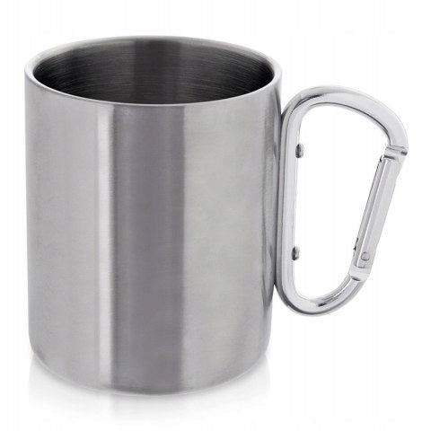 SOLID STEEL DURABLE LIGHTWEIGHT TRAVEL MUG 350ML WITH CARABINER HOOK Packaging status original