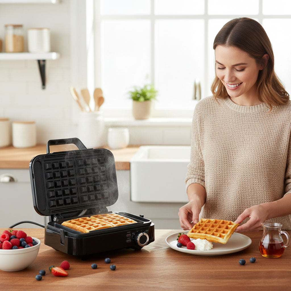 SOLID WAFFLE MAKER FOR 2 LARGE WAFFLES - TEFLON NON-STICK COATING Packaging status original