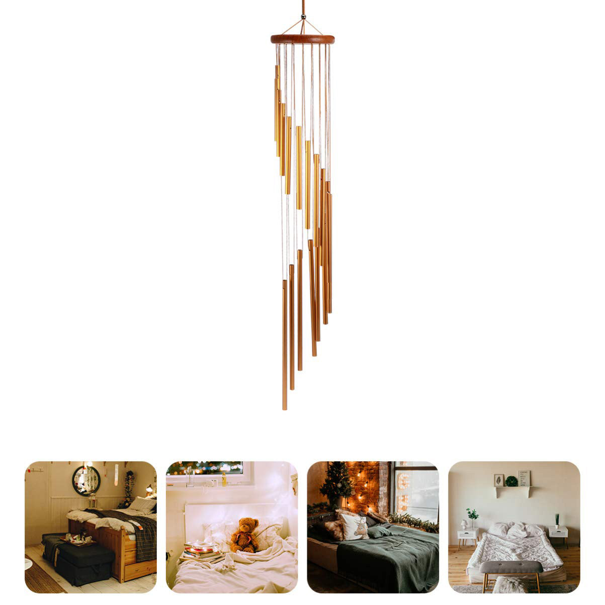 SOLID WOOD ROTATING 18 PIPE BELL HANGING SOUND BELL Weight 0.35 kg