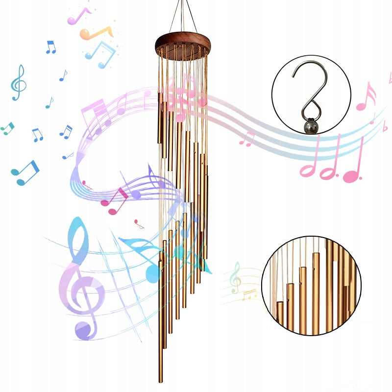SOLID WOOD ROTATING 18 PIPE BELL HANGING SOUND BELL