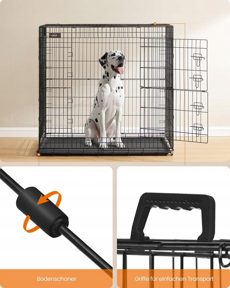 SONGMICS DOG CAGE FOLDING 2 DOORS LARGE XXL 122x74x114cm BLACK Kind cage