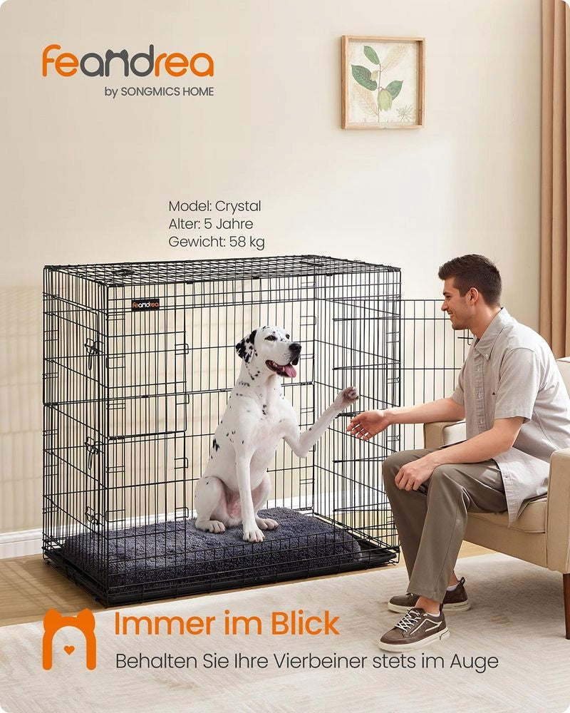 SONGMICS DOG CAGE FOLDING 2 DOORS LARGE XXL 122x74x114cm BLACK Packaging status original
