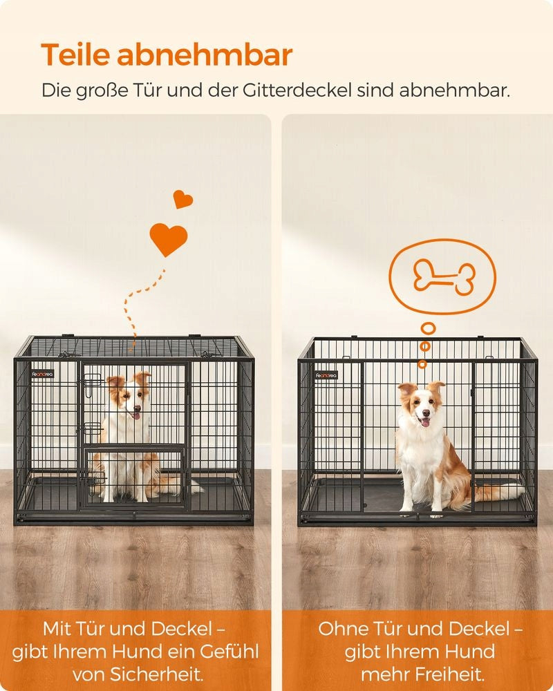 SONGMICS DOG CAGE TRANSPORTER XL 107x70x75 CM FOR LARGE DOGS BLACK Dog size medium dog