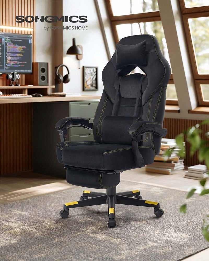 SONGMICS ERGONOMIC FOLDING OFFICE CHAIR WITH FOOTREST BLACK Packaging status original