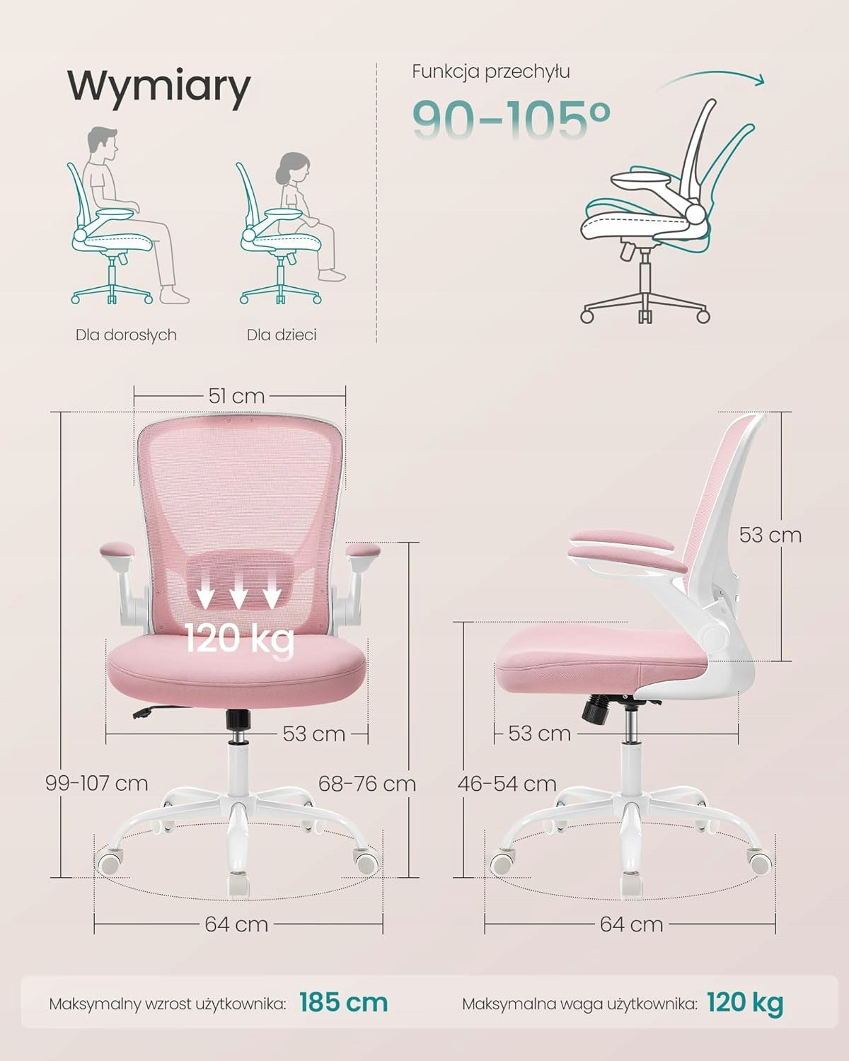 SONGMICS Ergonomic fabric office chair, 53 cm wide seat Manufacturer code OBN037R01