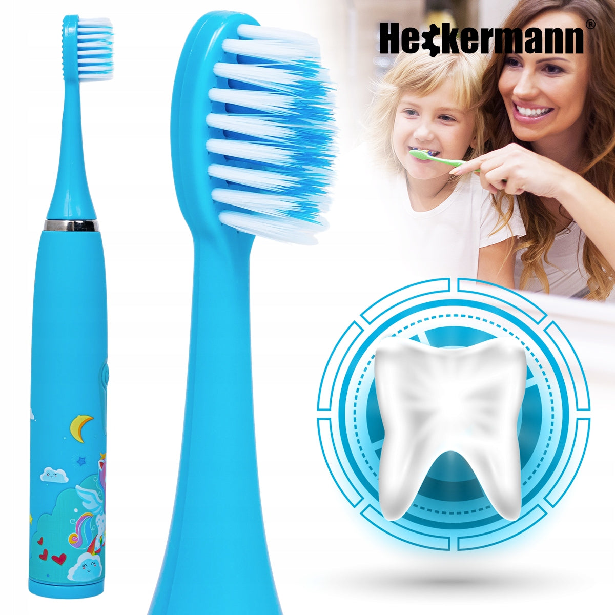 SONIC TOOTHBRUSH AUTOMATIC PONY FOR CHILDREN 12 TIPS Brand Heckermann