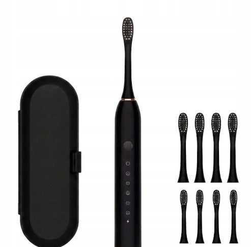 SONIC TOOTHBRUSH BLACK WATERPROOF SET OF 8 TIPS + CASE