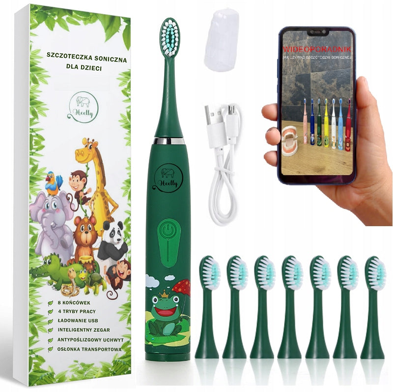 SONIC TOOTHBRUSH FOR CHILDREN, ELECTRIC TOOTH BRUSH, FROG, HEELLY COVER