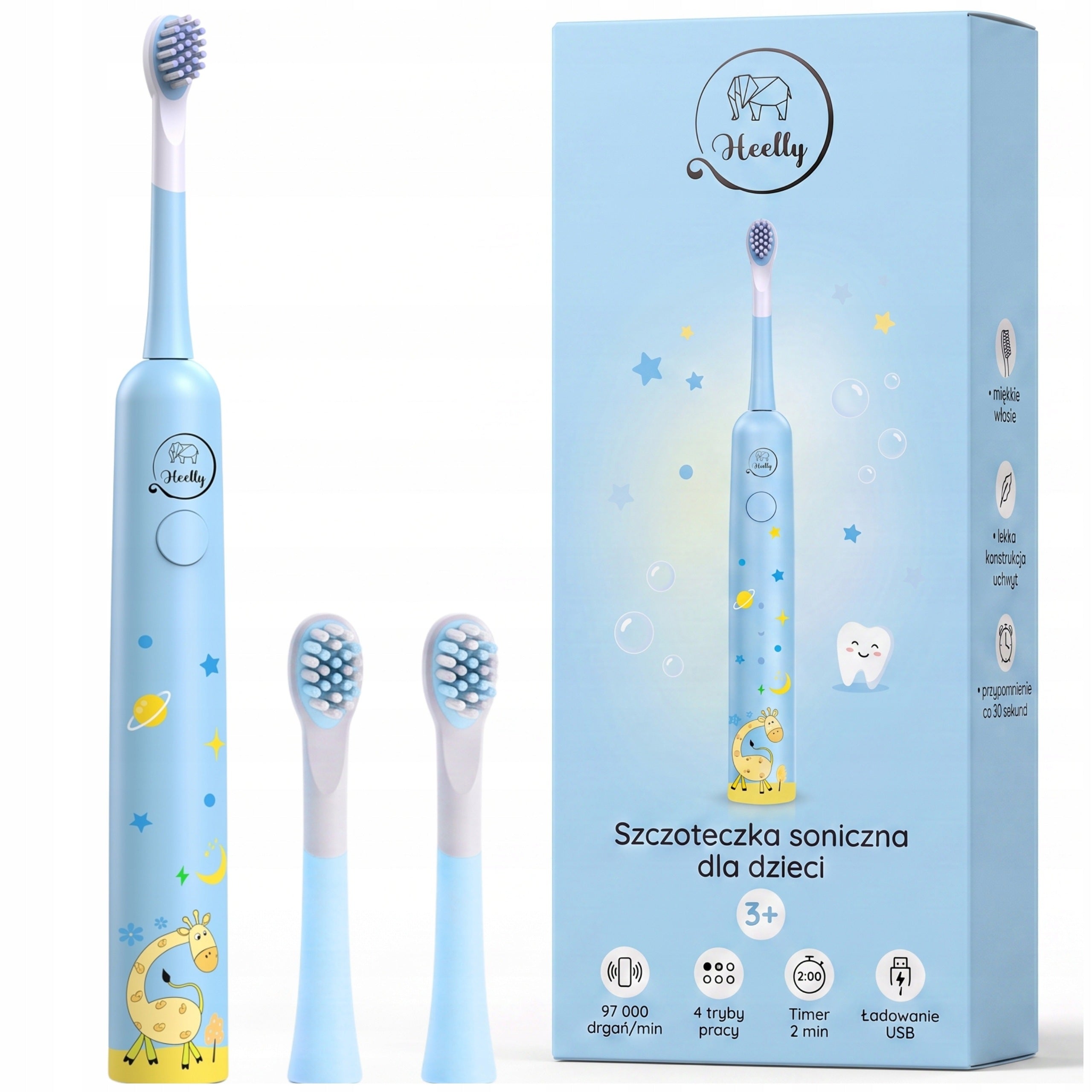 SONIC TOOTHBRUSH FOR CHILDREN, PREMIUM ELECTRIC TOOTHBRUSH, HEELLY BLUE