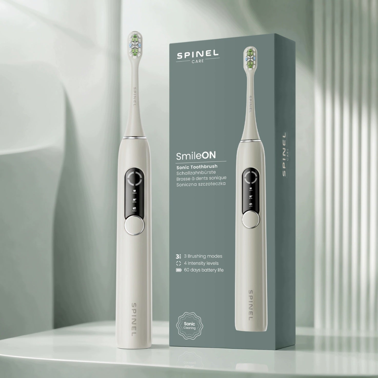 SONIC TOOTHBRUSH SPINEL SmileON - 3 Programs - BATTERY 60 DAYS Packaging status original