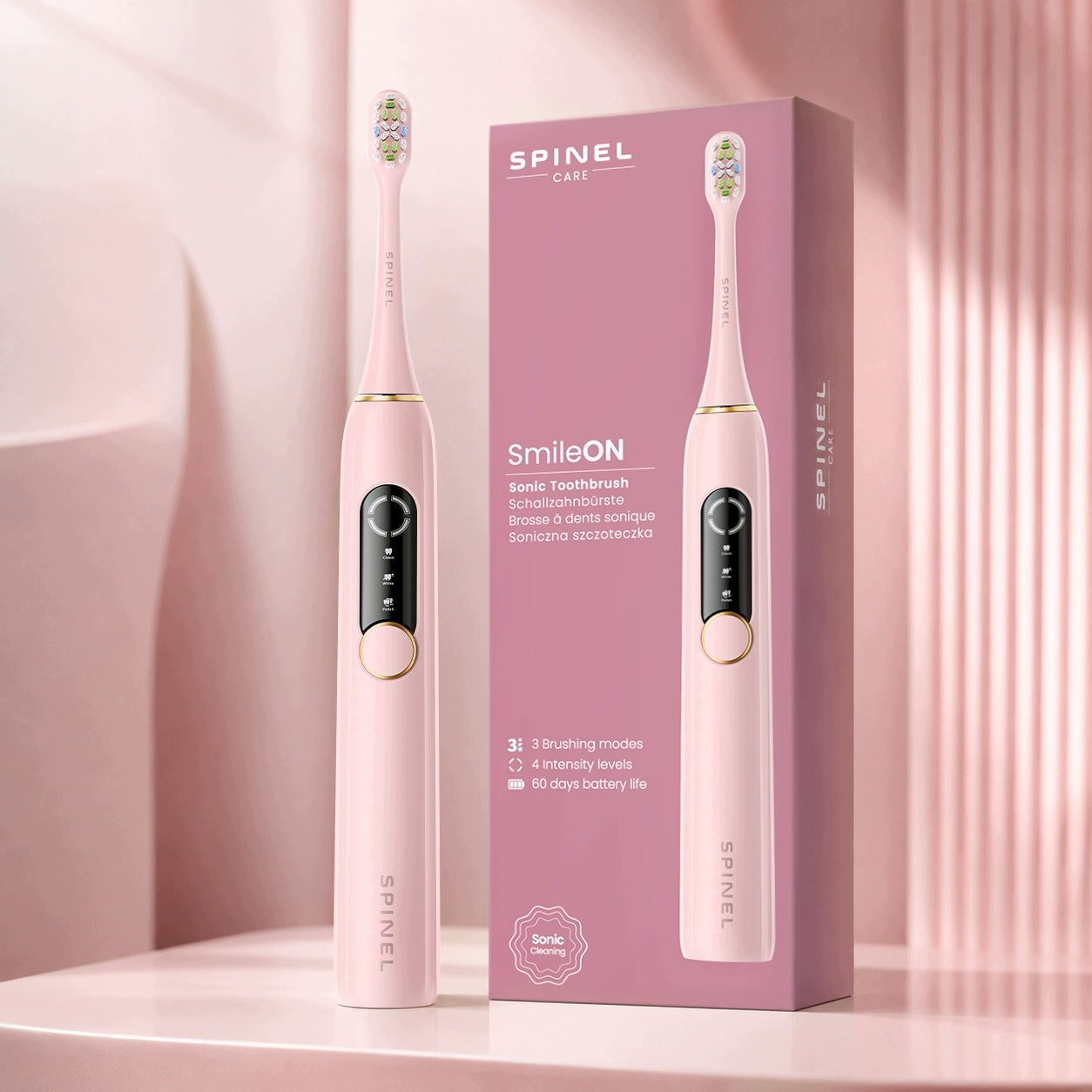 SONIC TOOTHBRUSH SPINEL SmileON + 5 TIPS and CASE - SET Packaging status original