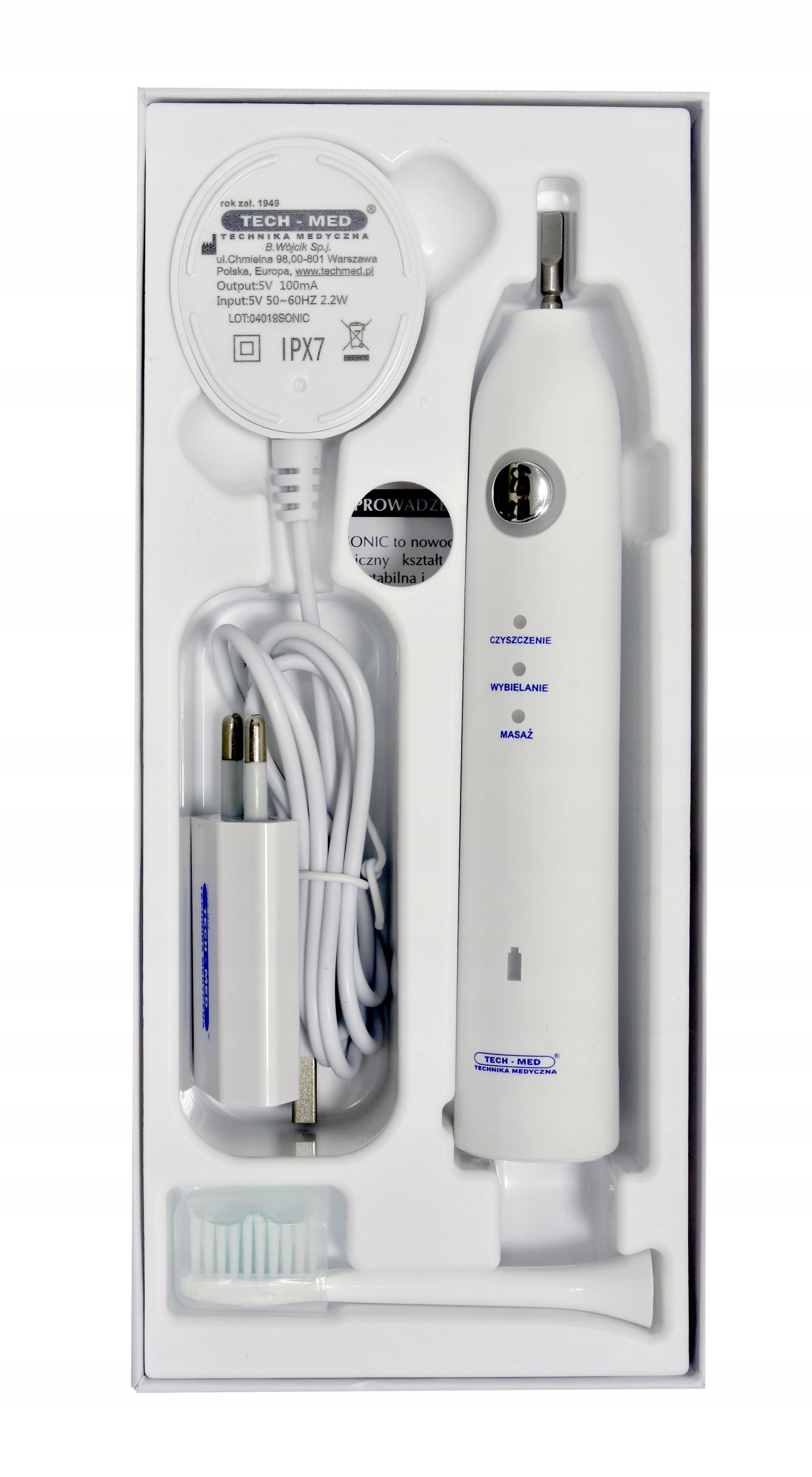 SONIC TOOTHBRUSH TECH-MED SONIC + 8 TIPS 3 MODES IPX7 Manufacturer code 1251-TE-TM-SONIC-BIA
