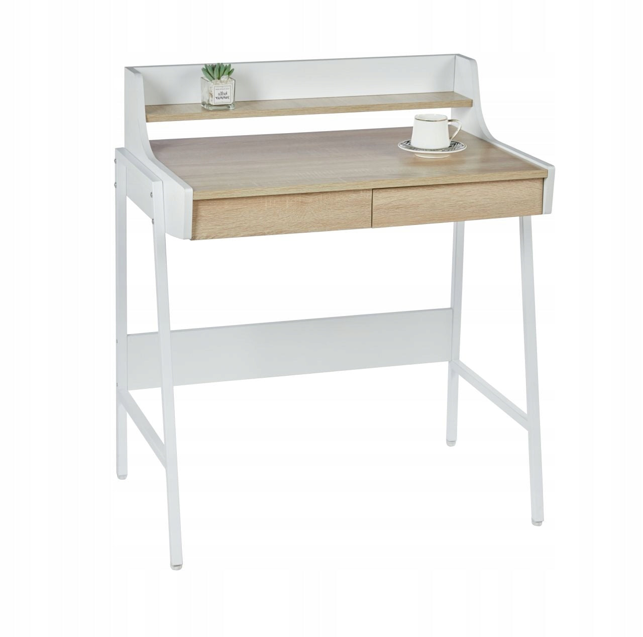 SONOMA OAK desk with WHITE FRAME 2 DRAWERS with EXTENSION Furnitex