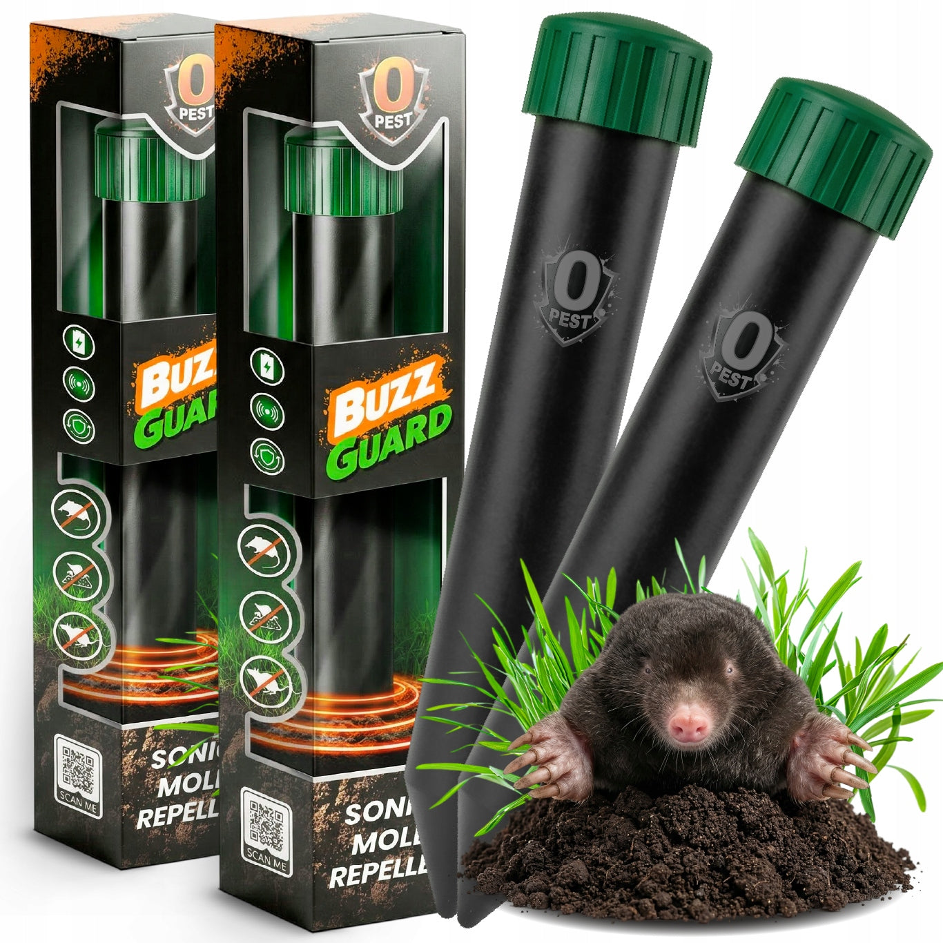 SOUND REPELLENT FOR MOLES VOLES MICE RODENTS 2pcs FOR GARDEN 1300m2