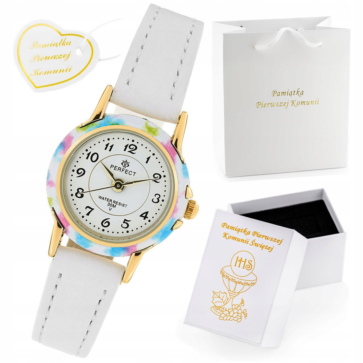 SOUVENIR AND HOLY COMMUNION / WHITE / COLORFUL WATCH FOR A GIRL