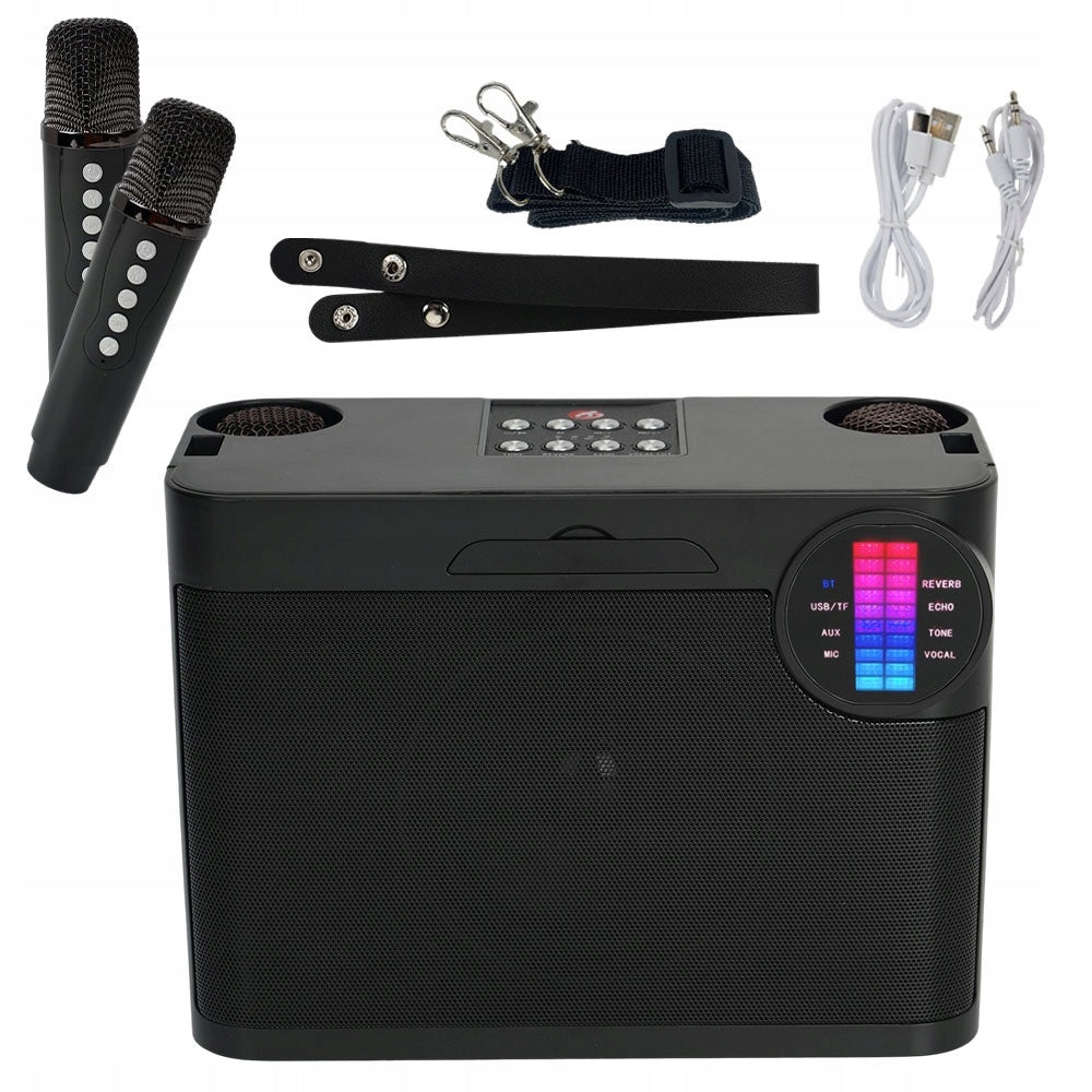 SPEAKER WITH MICROPHONES PORTABLE KARAOKE SET BLUETOOTH USB CARRYING STRAP