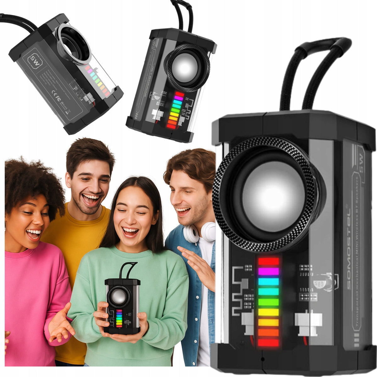 SPEAKER with transparent BLUETOOTH SOMOSTEL H607 8 -12H battery cover!