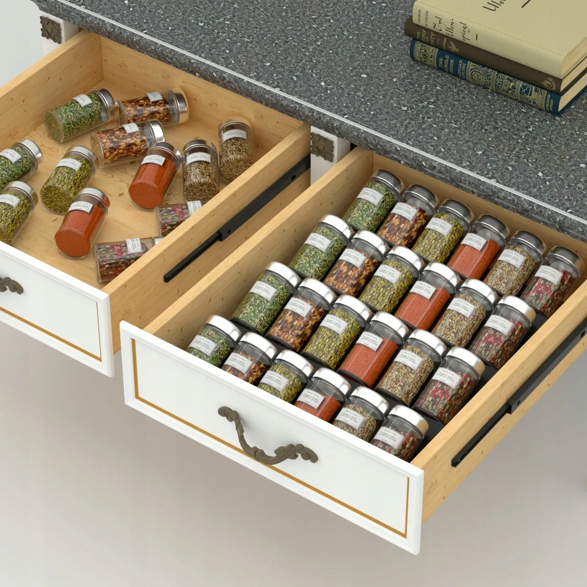 SPICE DRAWER ORGANIZER ADJUSTABLE CARTRIDGE BOOKCASE STAND 2pcs WHITE Packaging status original