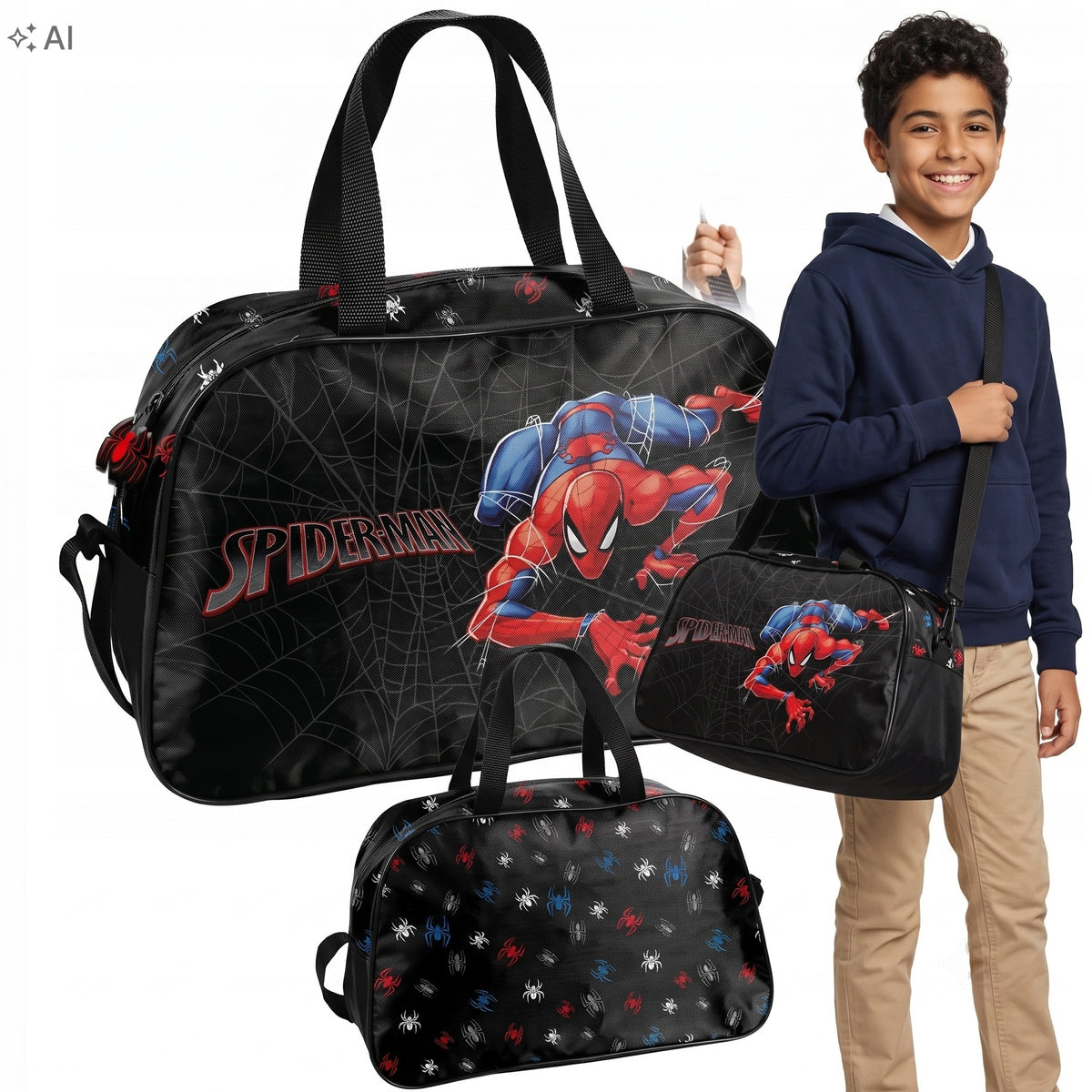 SPIDERMAN SPORTS BAG FOR BOY TO SCHOOL BLACK TRAVEL POOL WF XXL