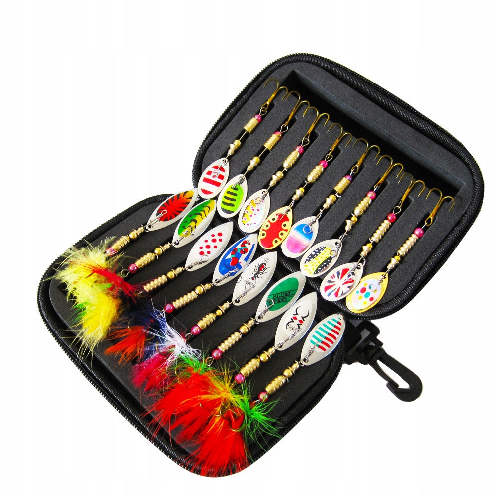 SPINNER SET OF 16 SPINNERS ROTATING CASE SPINING LURE